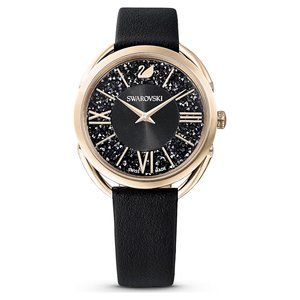Swarovski - Crystalline Glam Watch Swiss Made, Leather strap, Black, Rose gold